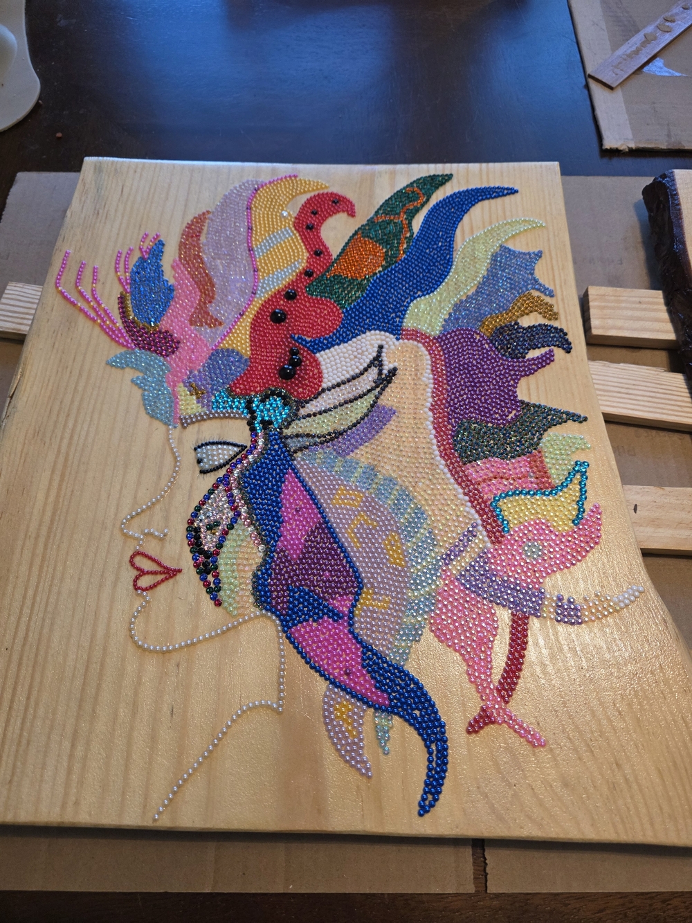 Multicolor Beaded Woman Profile Wall Art